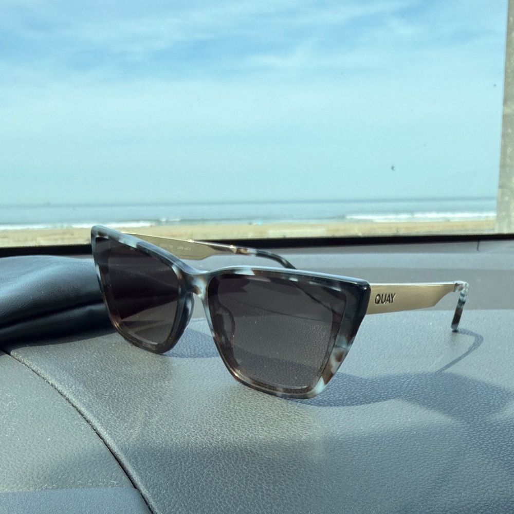 Quay Australia Grey Tortoise Cat-Eye Sunglasses with Gold Arms